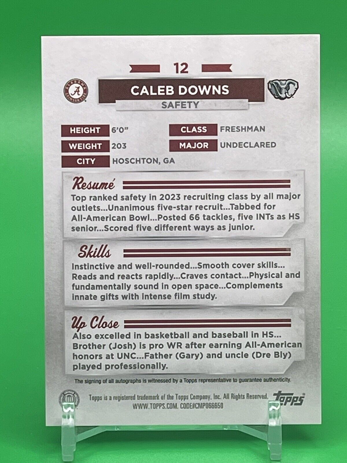 2023 Bowman U Alabama CALEB DOWNS Orange Foil AUTO 19/25 OHIO STATE