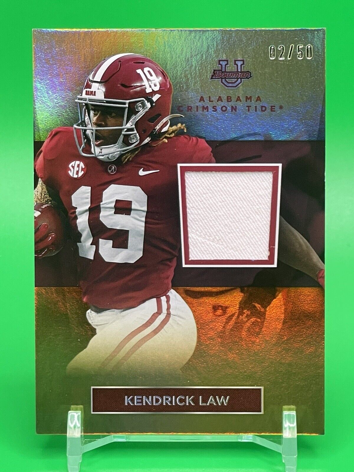 2023 Bowman U Alabama KENDRICK LAW Gold Foil Relic Patch 02/50