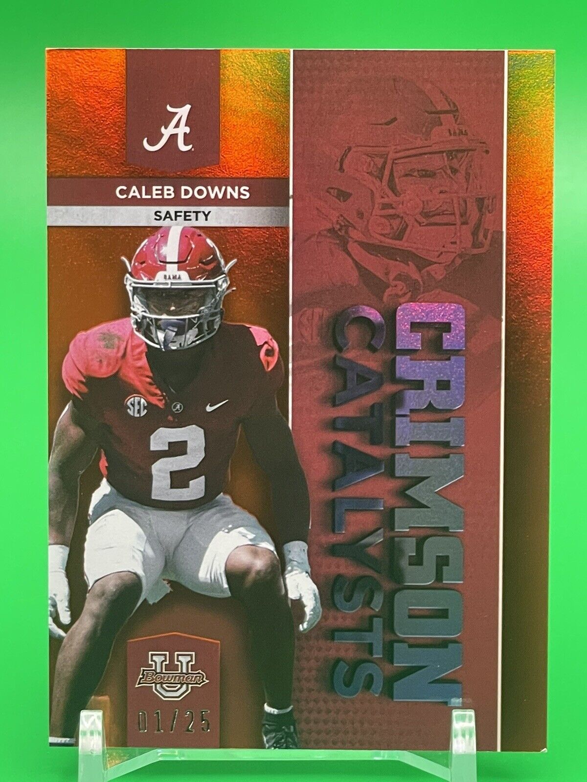 2023 Bowman U Alabama CALEB DOWNS CRIMSON CATALYSTS Orange Foil Parallel 01/25 !