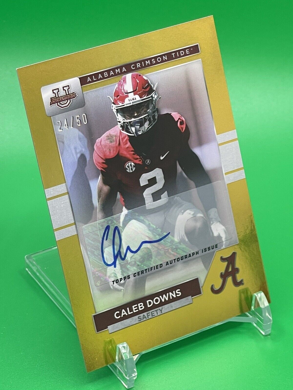 2023 Bowman U Alabama CALEB DOWNS Gold Foil AUTO 24/50 OHIO STATE