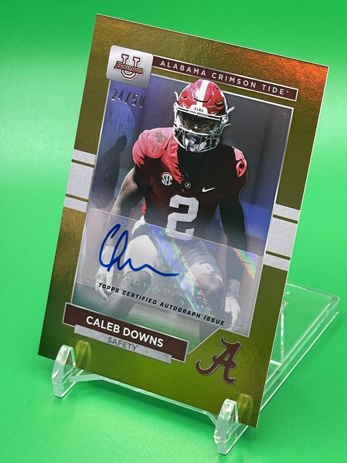 2023 Bowman U Alabama CALEB DOWNS Gold Foil AUTO 24/50 OHIO STATE