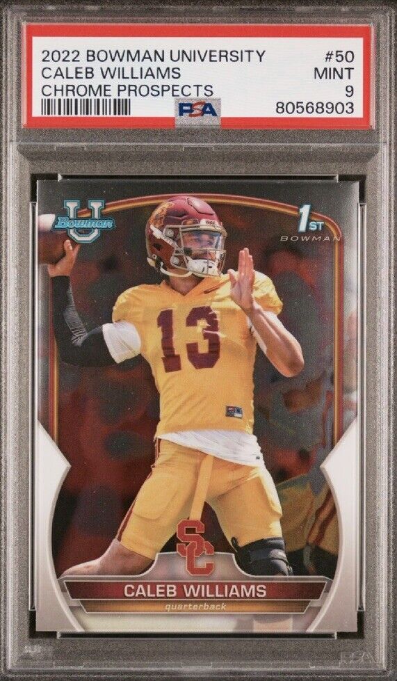 CALEB WILLIAMS 2022 Bowman University 1st CHROME PROSPECTS Rookie RC PSA 9