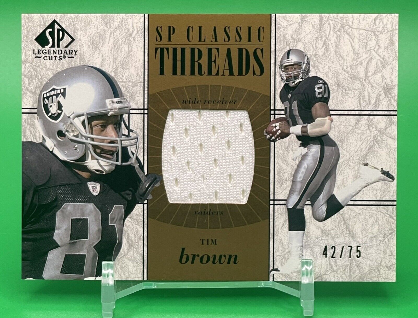 2002 SP Legendary Cuts TIM BROWN HOF SP Classic Threads Game Worn Jersey 42/75