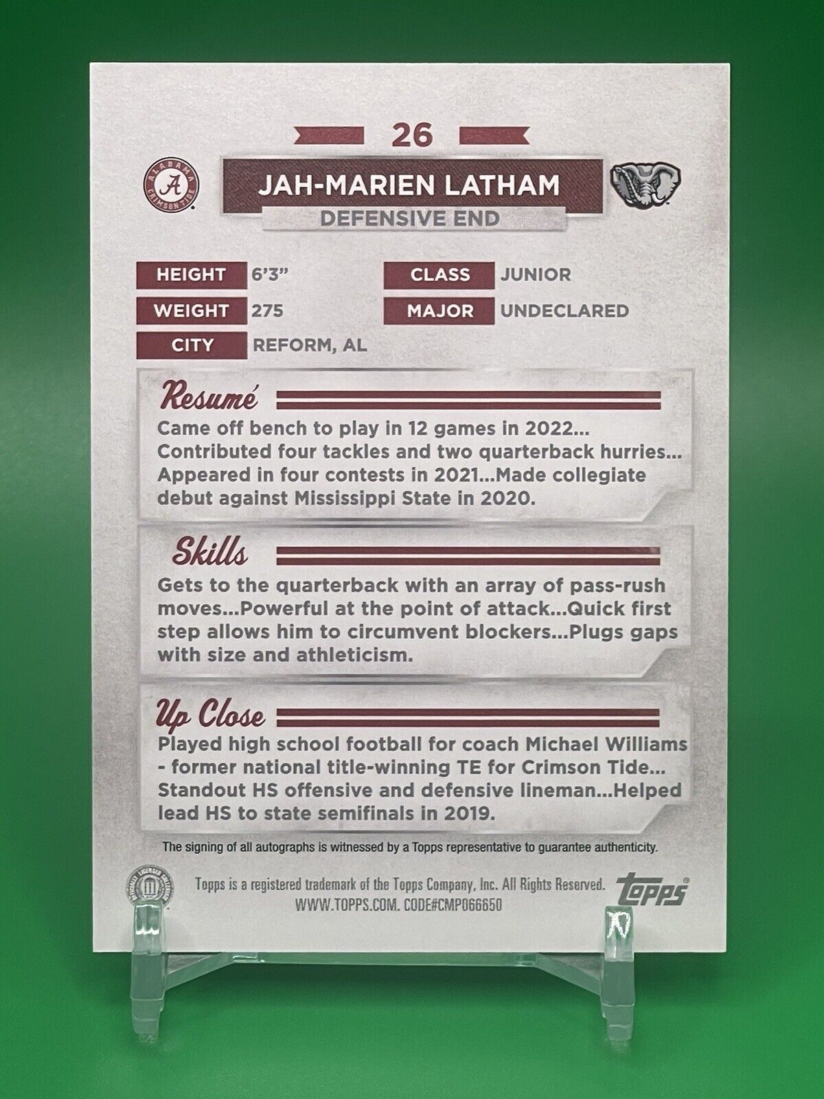 2023 Bowman U Alabama JAH-MARIEN LATHAM AUTO