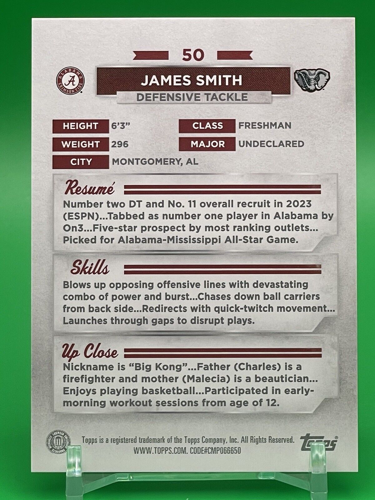 2023 Bowman U Alabama JAMES SMITH Black Foil Parallel 9/10