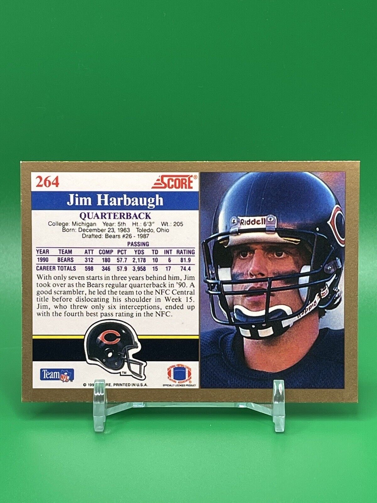 1991 Score Jim Harbaugh Bears Wolverines Excellent Condition