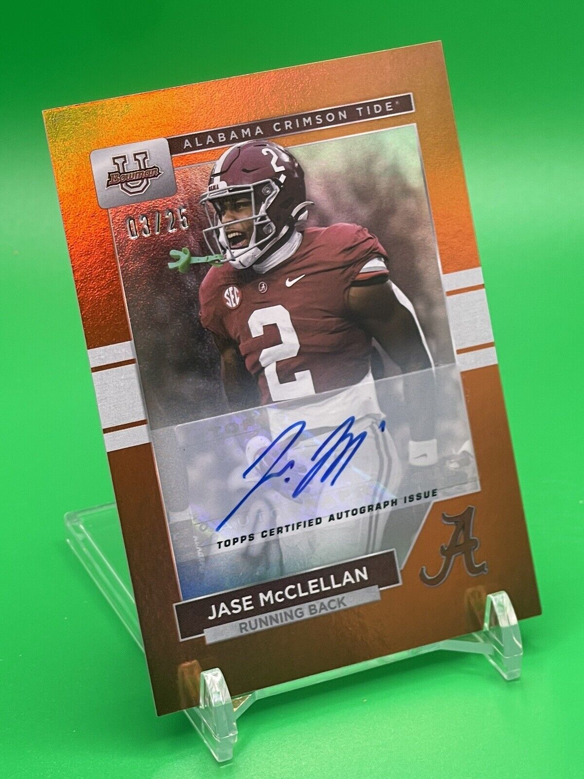 2023 Bowman U Alabama JASE McCLELLAN Orange Foil AUTO 03/25 FALCONS