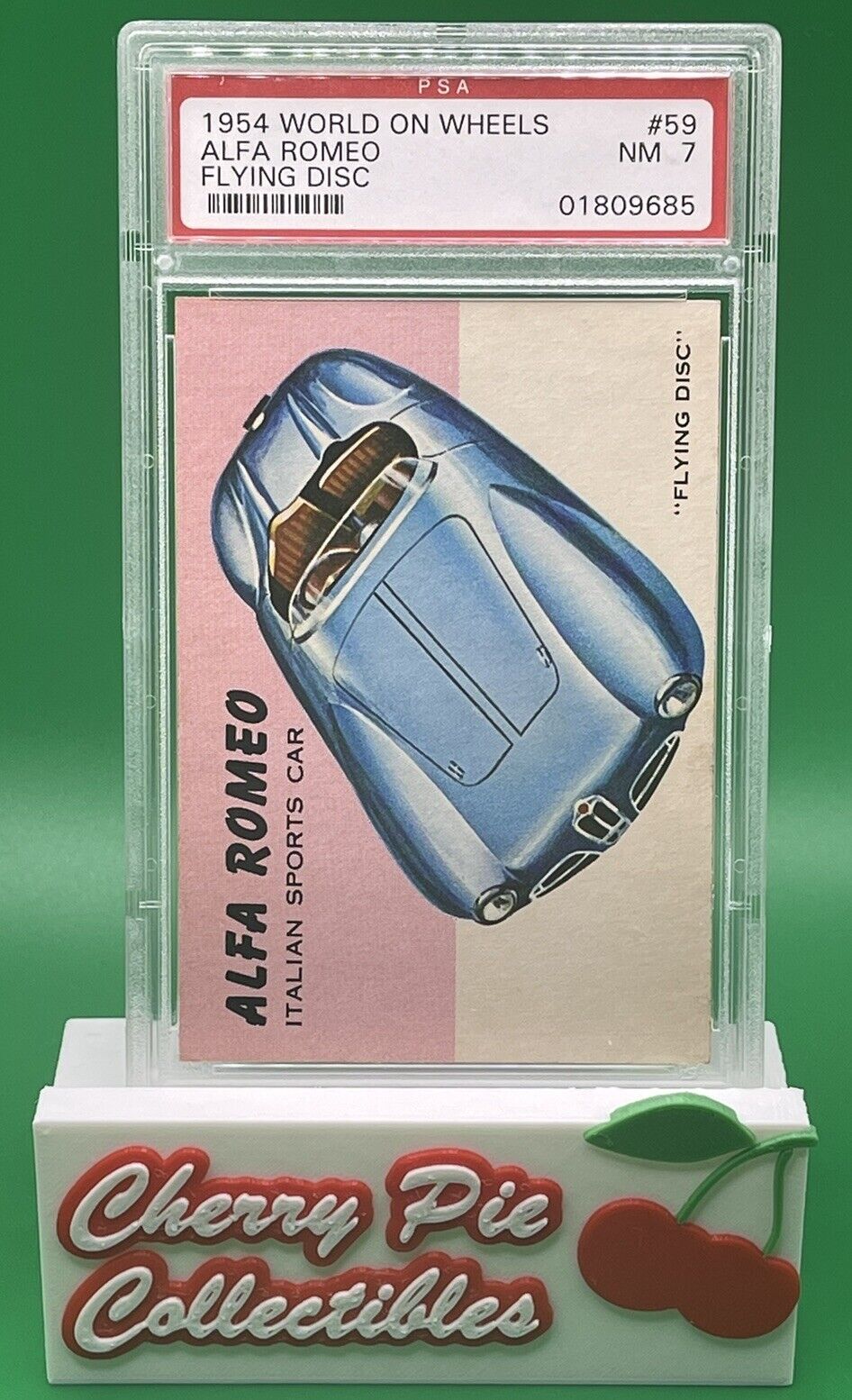 1954 Topps World On Wheels ALFA ROMEO “FLYING DISC” #59 PSA NM 7