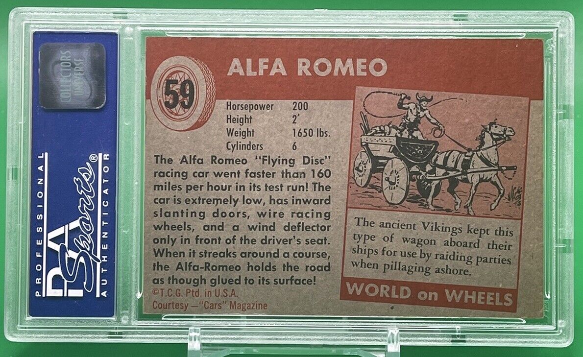 1954 Topps World On Wheels ALFA ROMEO “FLYING DISC” #59 PSA NM 7