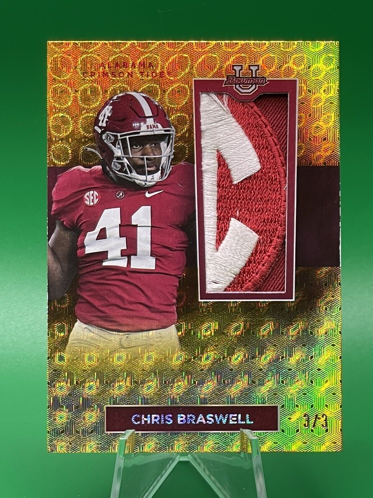 2023 Bowman U Alabama CHRIS BRASWELL FOILFRACTOR Relic SEC Patch 3/3 BUCCANEERS