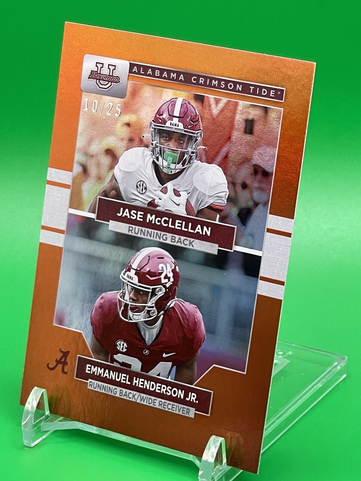 2023 Bowman U Alabama JASE McCLELLAN / EMMANUEL HENDERSON JR. Orange Foil 10/25