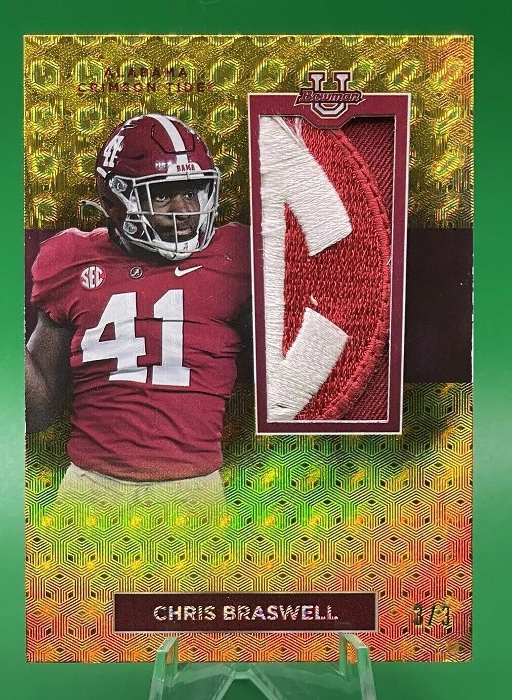 2023 Bowman U Alabama CHRIS BRASWELL FOILFRACTOR Relic SEC Patch 3/3 BUCCANEERS