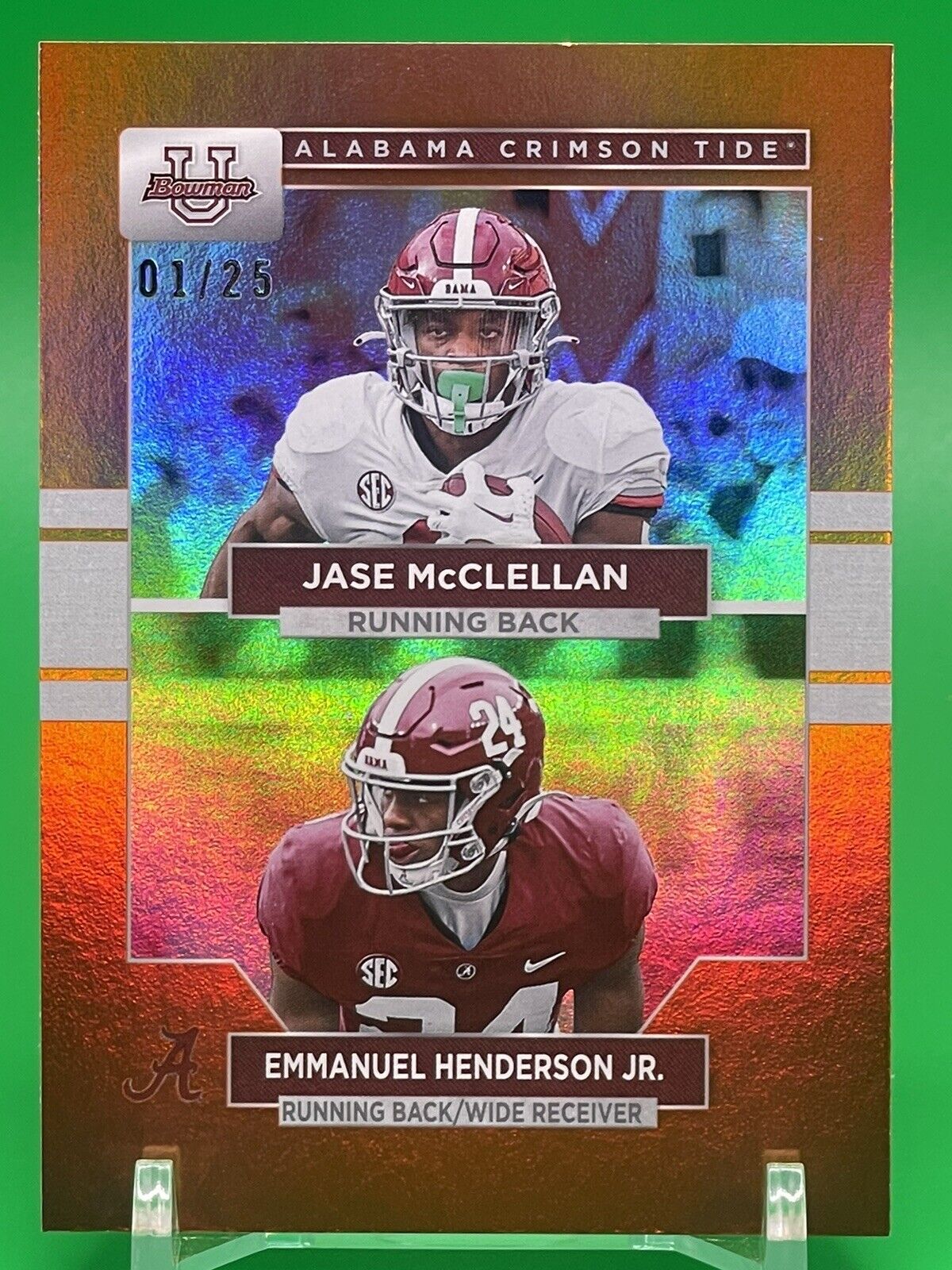 2023 Bowman U Alabama JASE McCLELLAN / EMMANUEL HENDERSON JR. Orange Foil 01/25