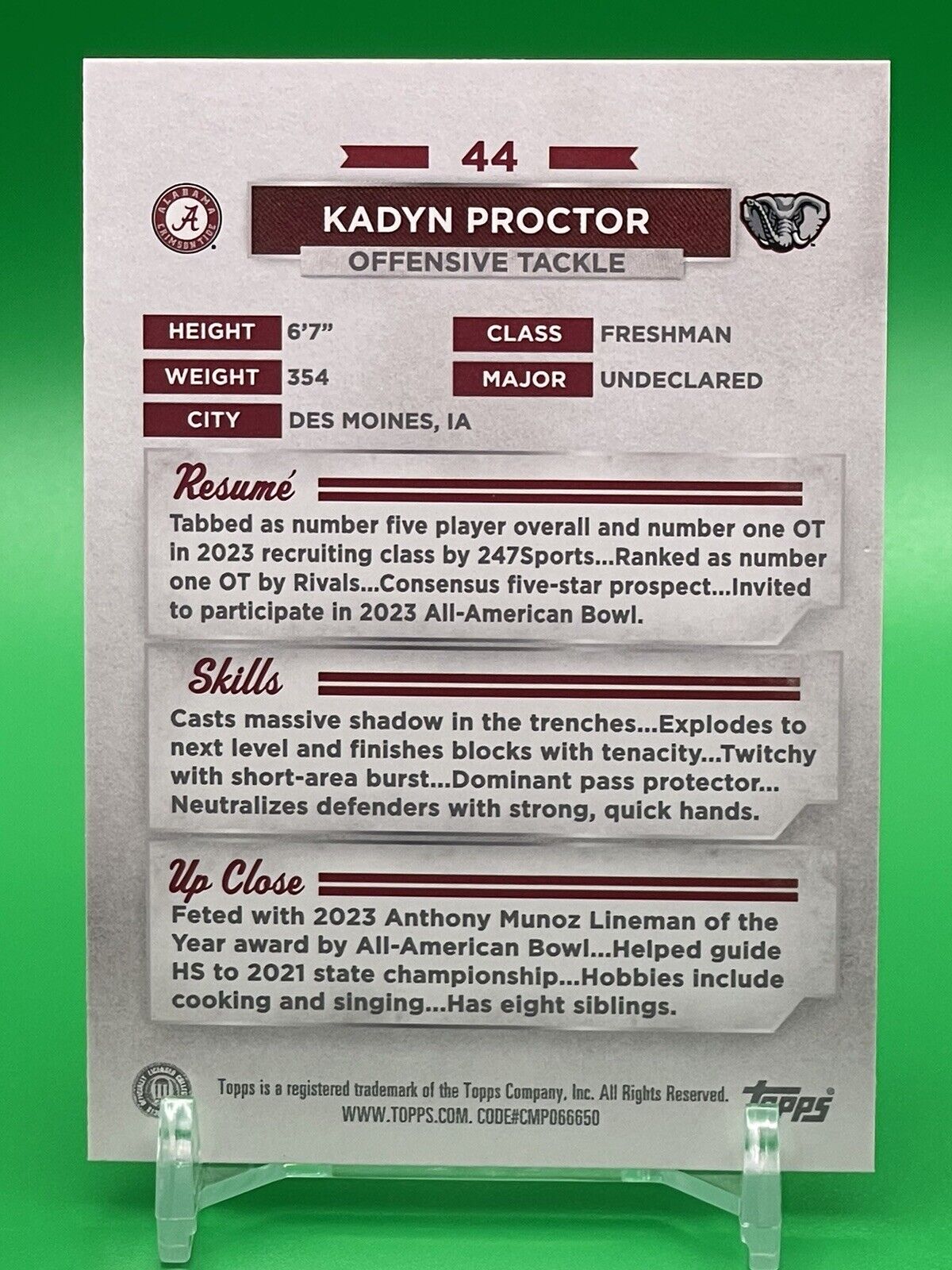 2023 Bowman U Alabama KADYN PROCTOR Gold Foil 07/50