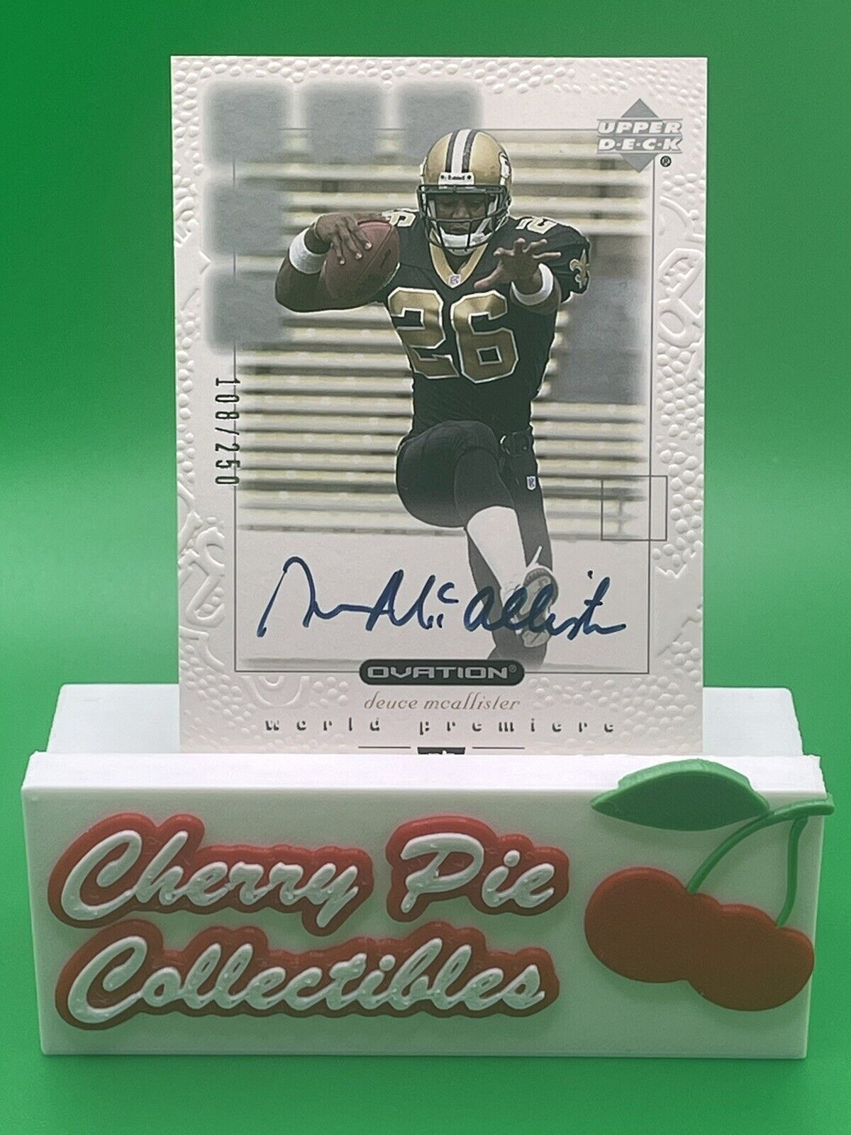 2001 Upper Deck Ovation DEUCE MCALLISTER Auto RC SAINTS 108/250 EMBOSSED