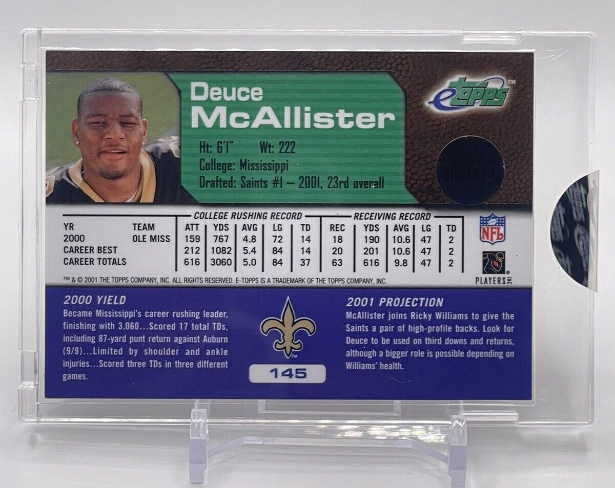 2001 eTopps DEUCE MCALLISTER #145 Encased, Sealed, Serial Numbered SAINTS