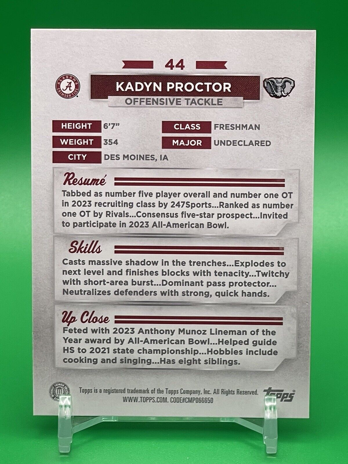 2023 Bowman U Alabama KADYN PROCTOR Gold Foil 32/50