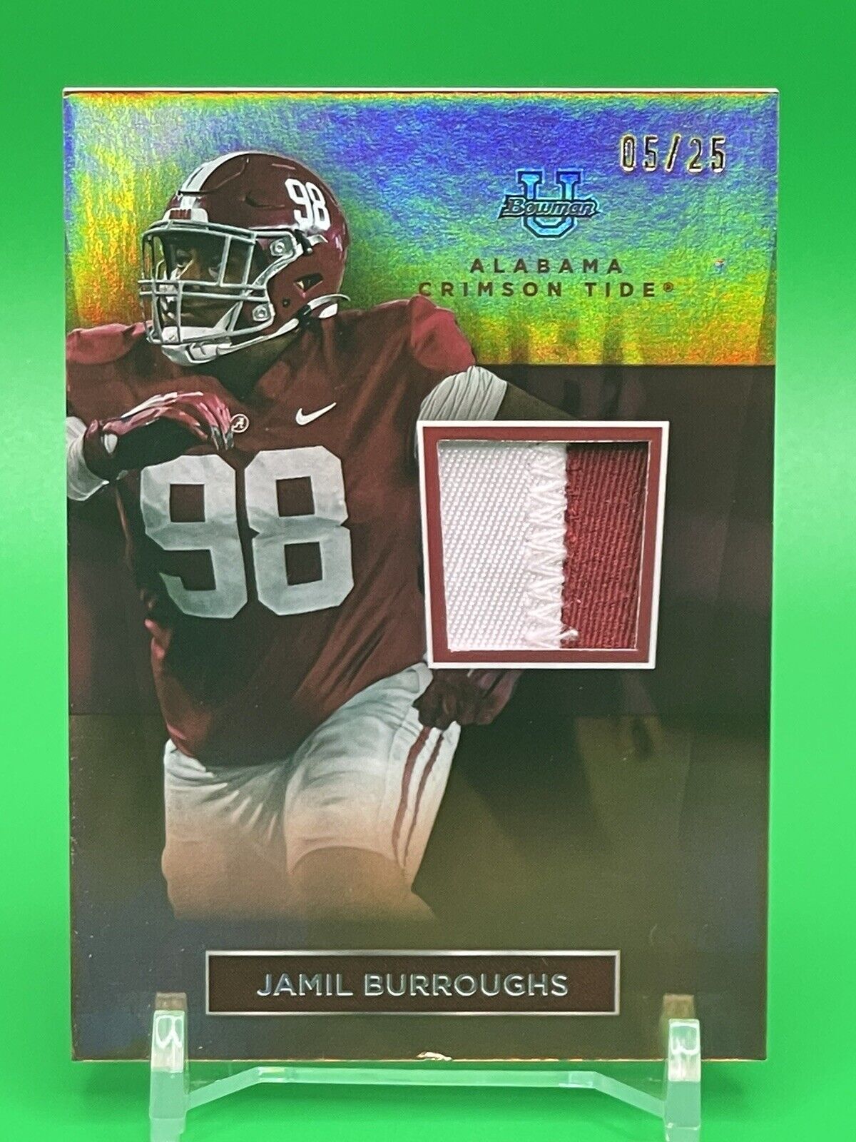 2023 Bowman U Alabama JAMIL BURROUGHS Relic Orange Foil Patch 05/25