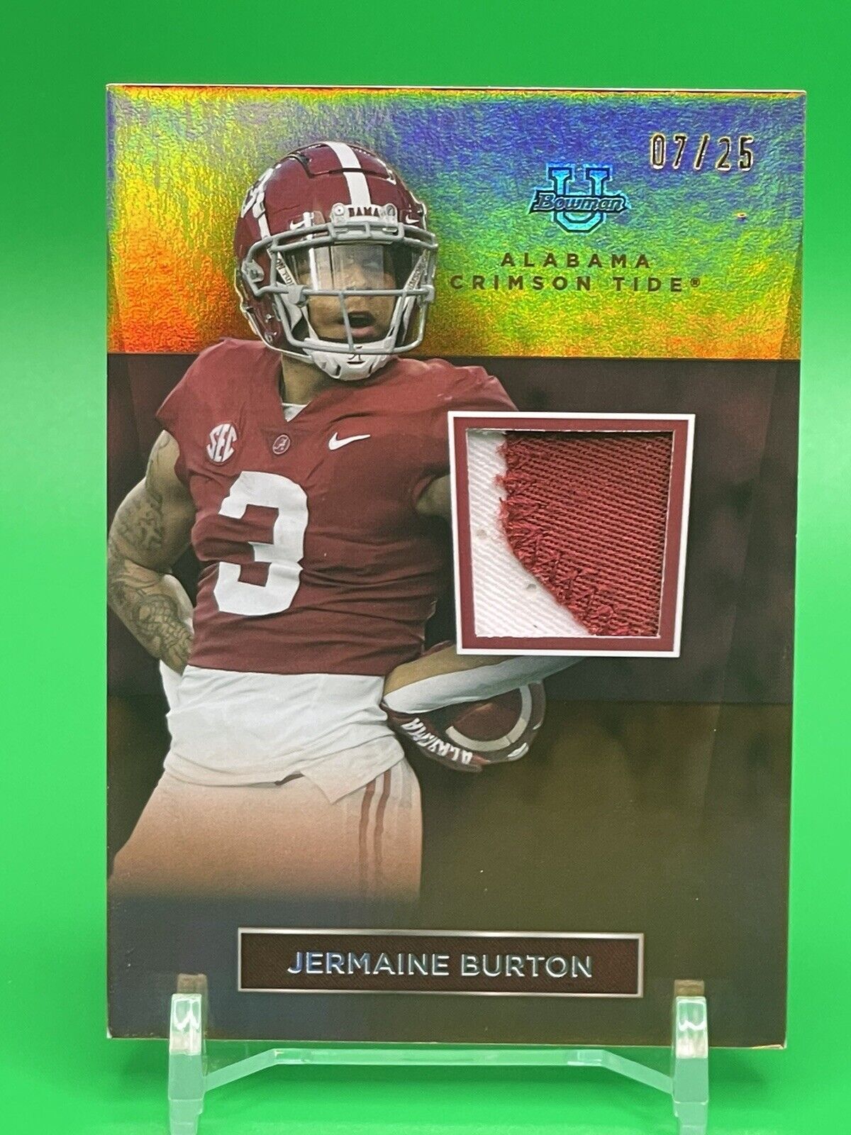 2023 Bowman U Alabama JERMAINE BURTON Orange Foil Relic Patch BENGALS 07/25