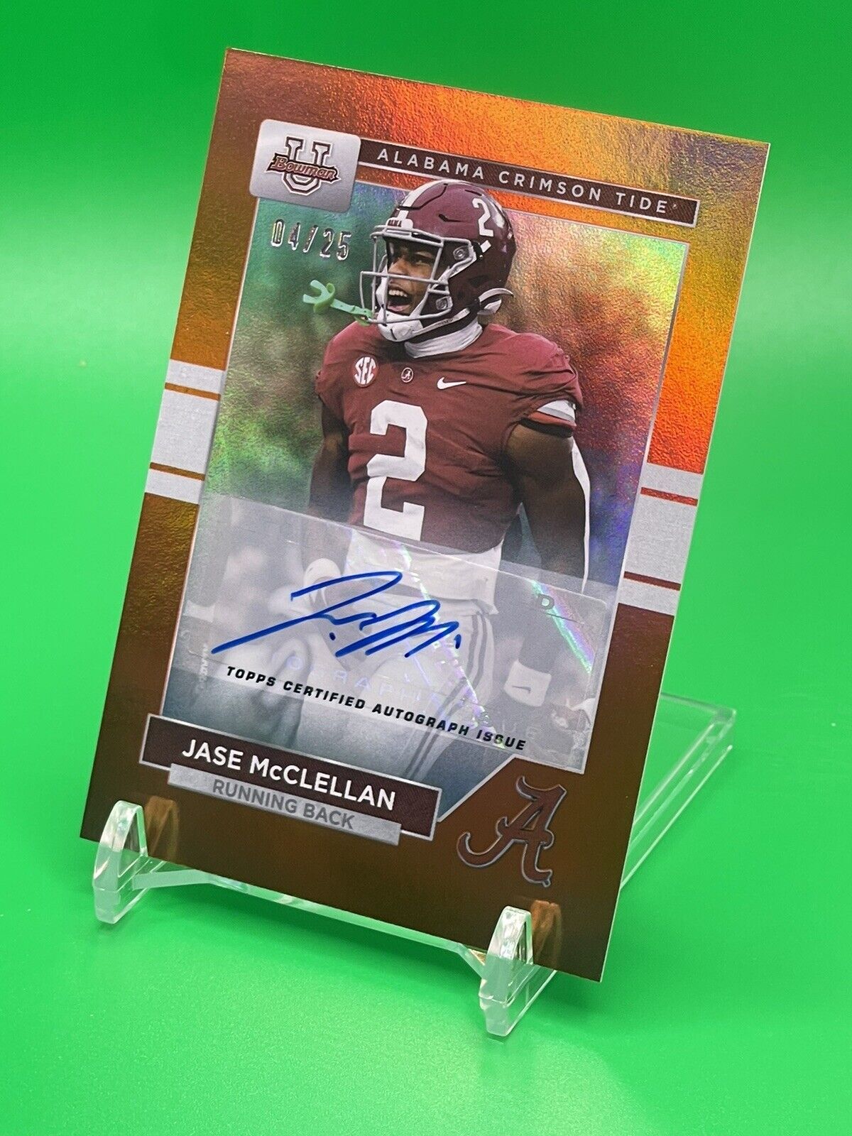 2023 Bowman U Alabama JASE McCLELLAN Orange Foil AUTO 04/25 FALCONS