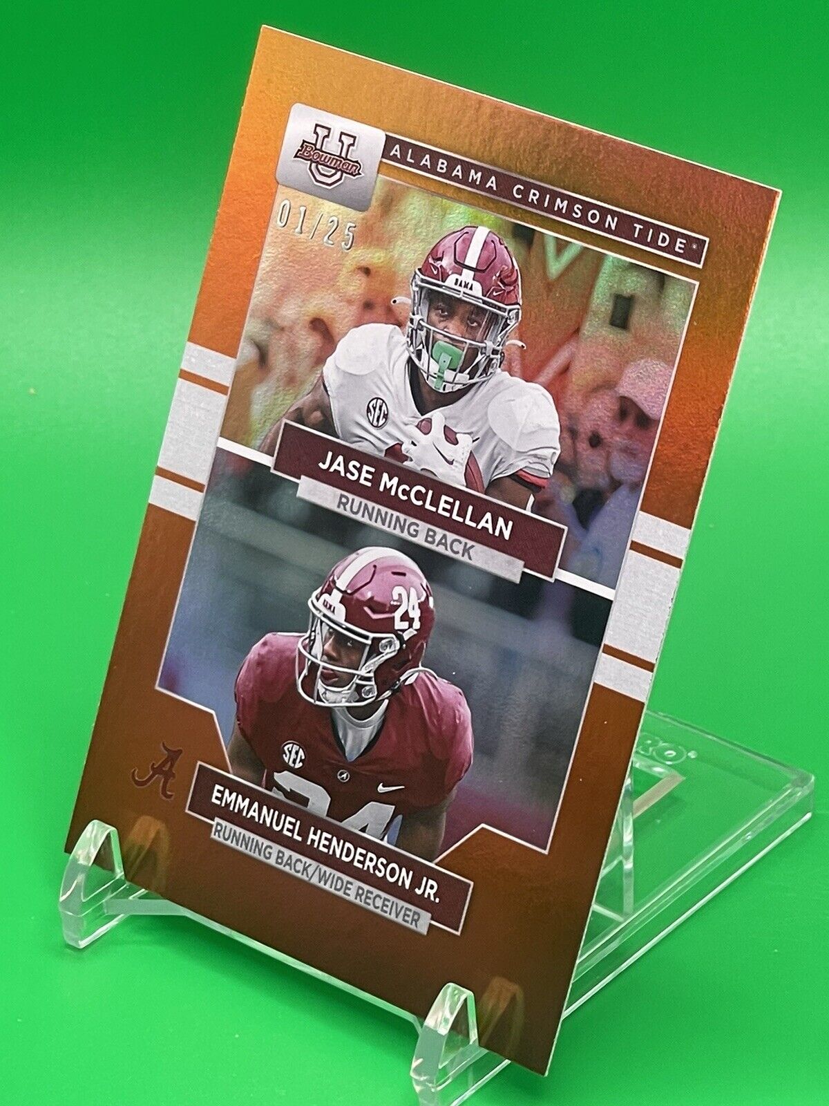 2023 Bowman U Alabama JASE McCLELLAN / EMMANUEL HENDERSON JR. Orange Foil 01/25