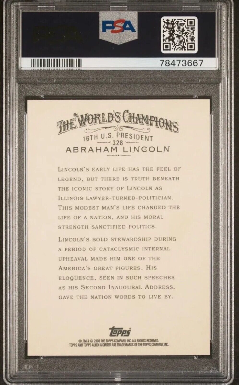 🇺🇸 2006 Topps Allen & Ginter ABRAHAM LINCOLN #328 PSA 10 GEM MINT