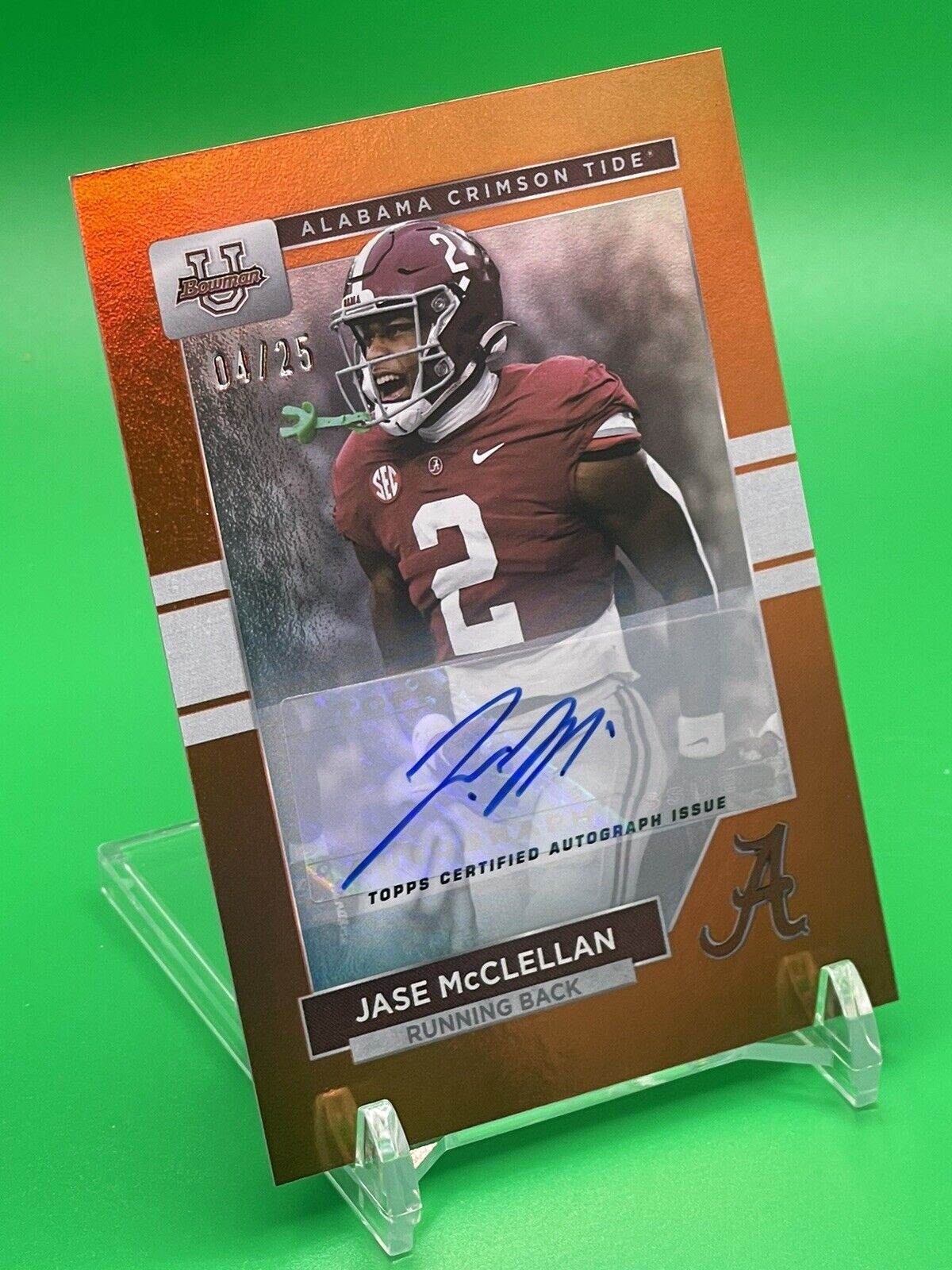 2023 Bowman U Alabama JASE McCLELLAN Orange Foil AUTO 04/25 FALCONS