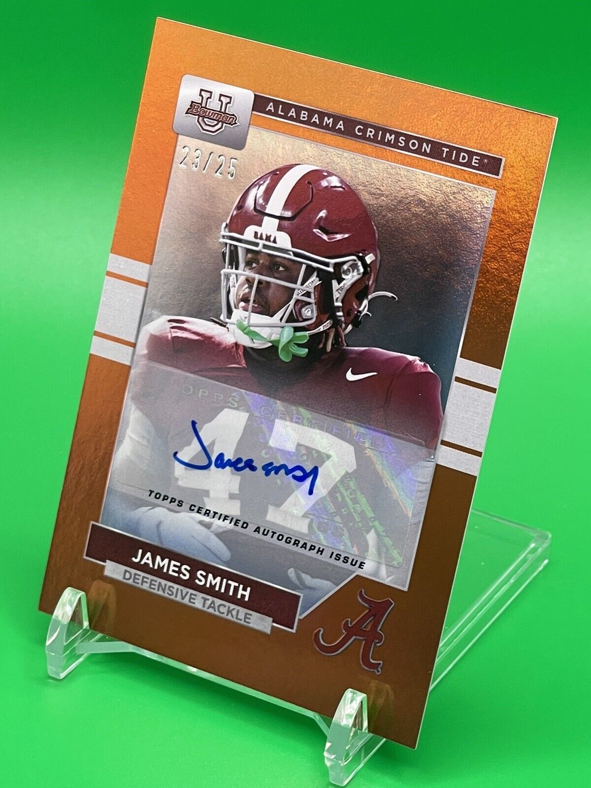 2023 Bowman U Alabama JAMES SMITH Orange Foil Auto 23/25