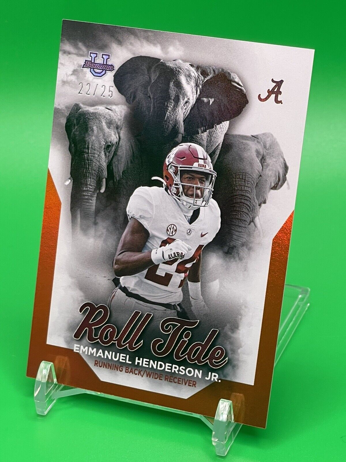 2023 Bowman U Alabama EMMANUEL HENDERSON JR Orange Foil ROLL TIDE Parallel 22/25