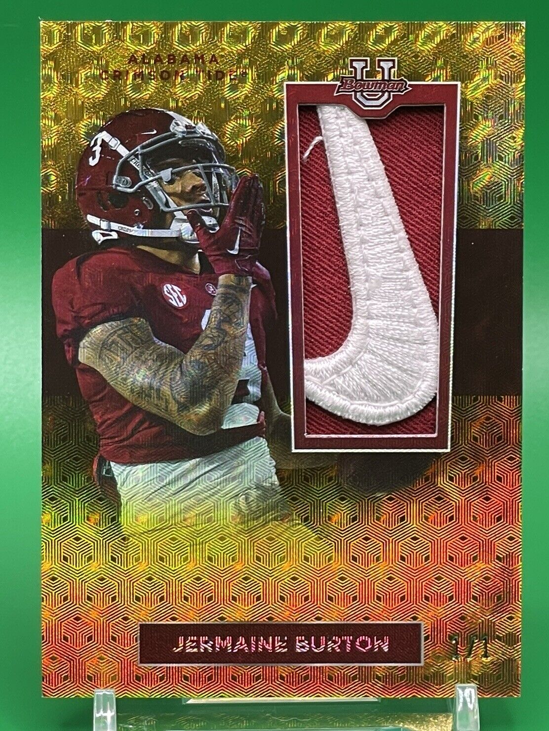 2023 Bowman U Alabama JERMAINE BURTON FOILFRACTOR Relic Nike Swoosh Patch 1/1 !