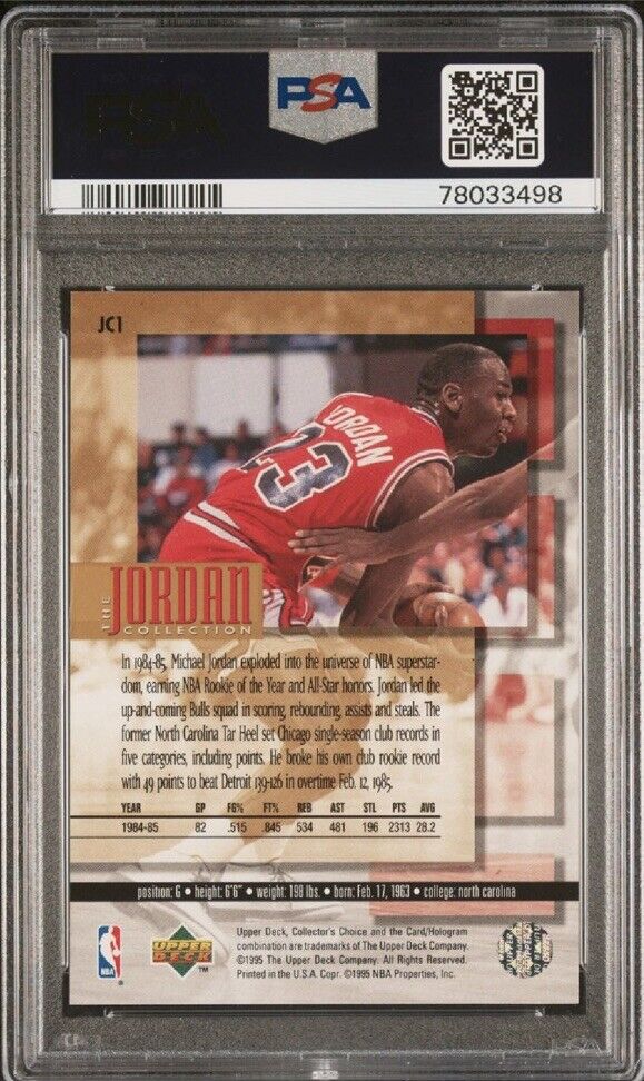 1995 U.D. JORDAN COLLECTION Michael Jordan 1985 ROY #JC1 Chicago Bulls PSA 7 NM