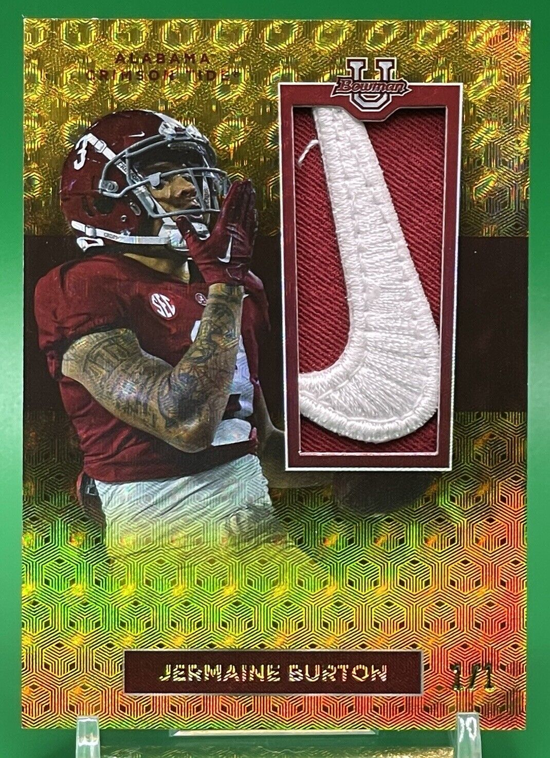 2023 Bowman U Alabama JERMAINE BURTON FOILFRACTOR Relic Nike Swoosh Patch 1/1 !