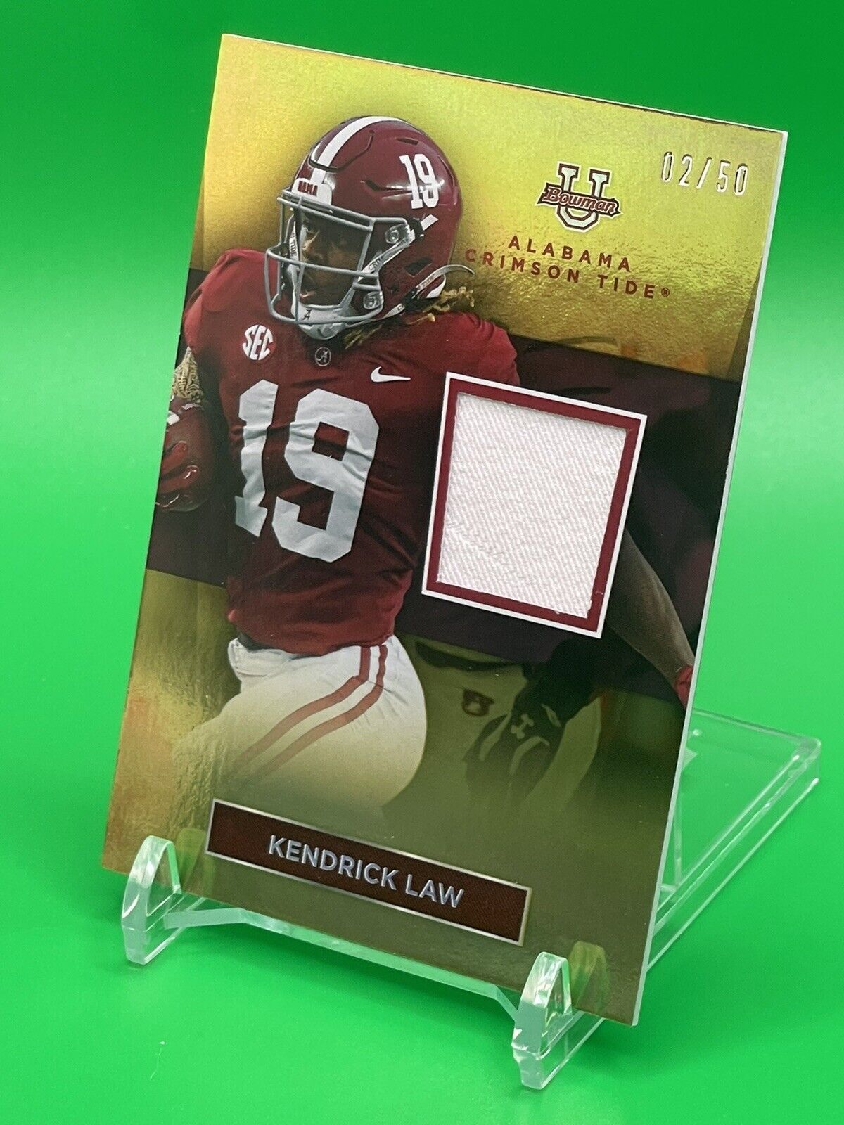 2023 Bowman U Alabama KENDRICK LAW Gold Foil Relic Patch 02/50