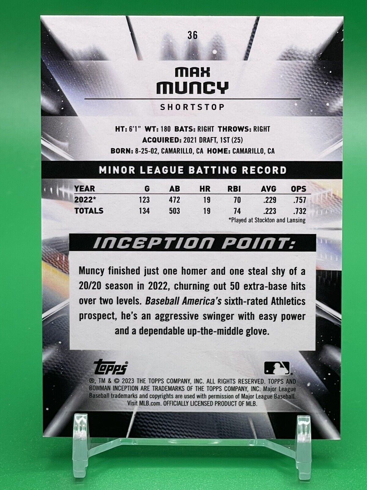 2023 Bowman Inception MAX MUNCY Fuchsia Foil Parallel /75 ATHLETICS