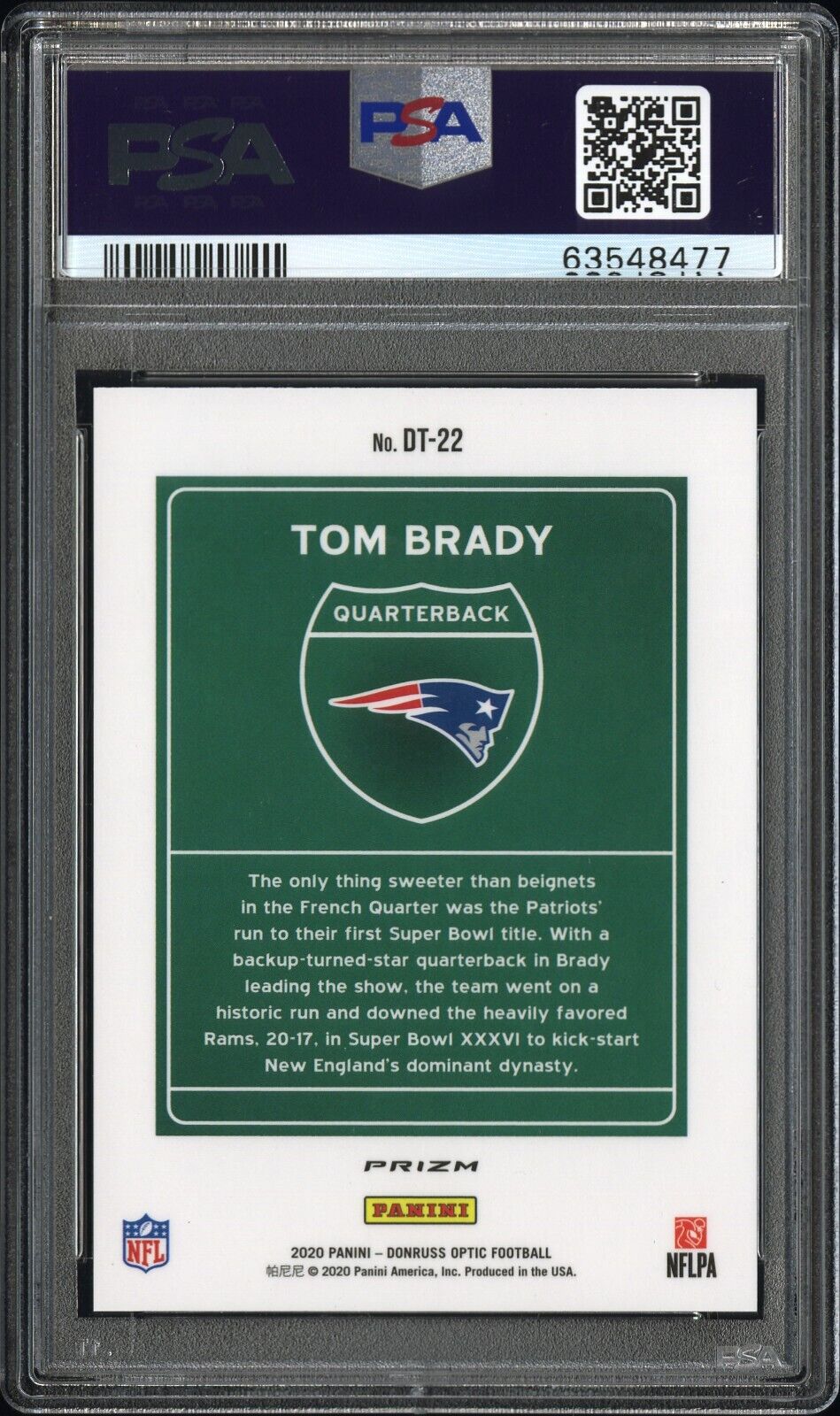 💎 2020 Panini Donruss Optic TOM BRADY Downtown #DT-22 PATRIOTS PSA 10