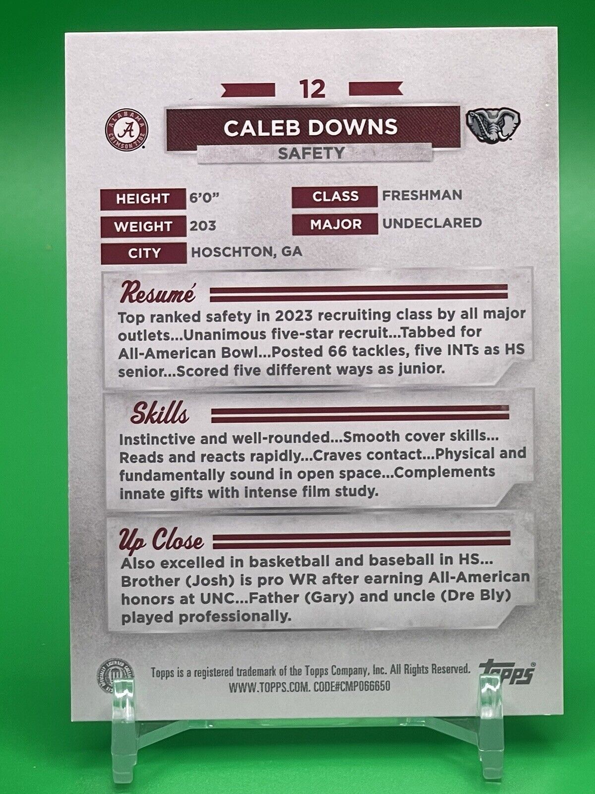 2023 Bowman U Alabama CALEB DOWNS Orange Foil 01/25 1st in Series! OHIO STATE