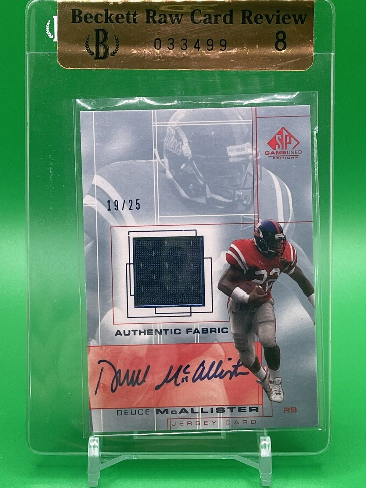 2001 SP Game Used DEUCE MCALLISTER Auto Jersey Beckett Raw Card Review 8 - 19/25