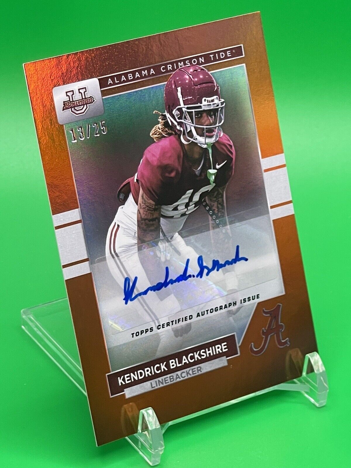 2023 Bowman U Alabama KENDRICK BLACKSHIRE Orange Foil Auto 13/25