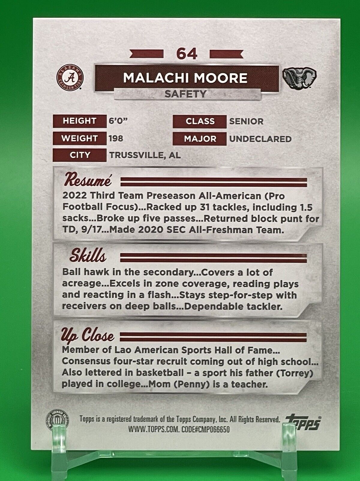 2023 Bowman U Alabama MALACHI MOORE Black Foil Parallel 4/10