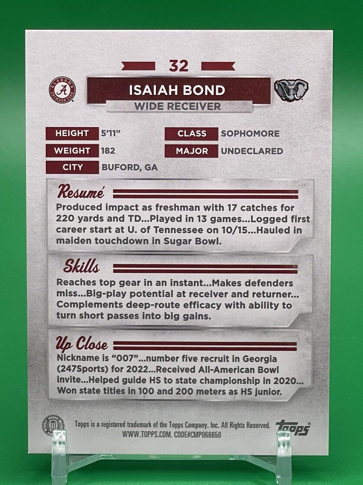 2023 Bowman U Alabama ISAIAH BOND Black Foil 7/10 LONGHORNS