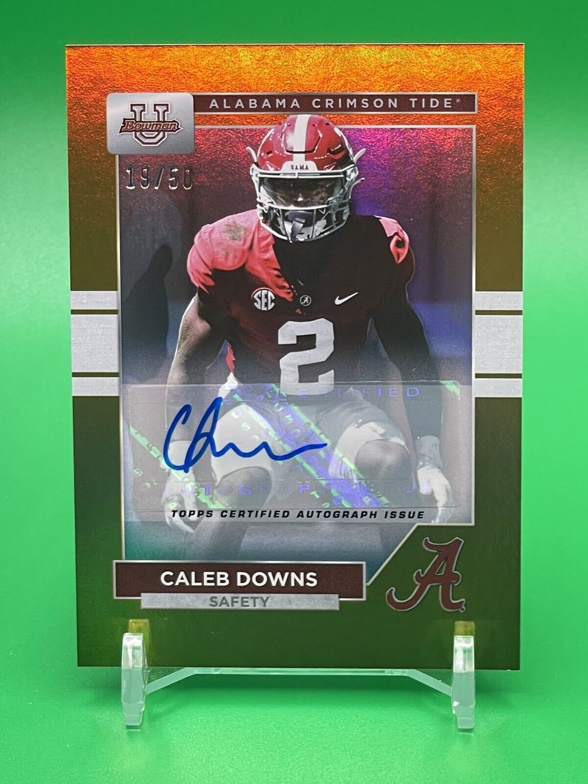 2023 Bowman U Alabama CALEB DOWNS Gold Foil AUTO 19/50 OHIO STATE