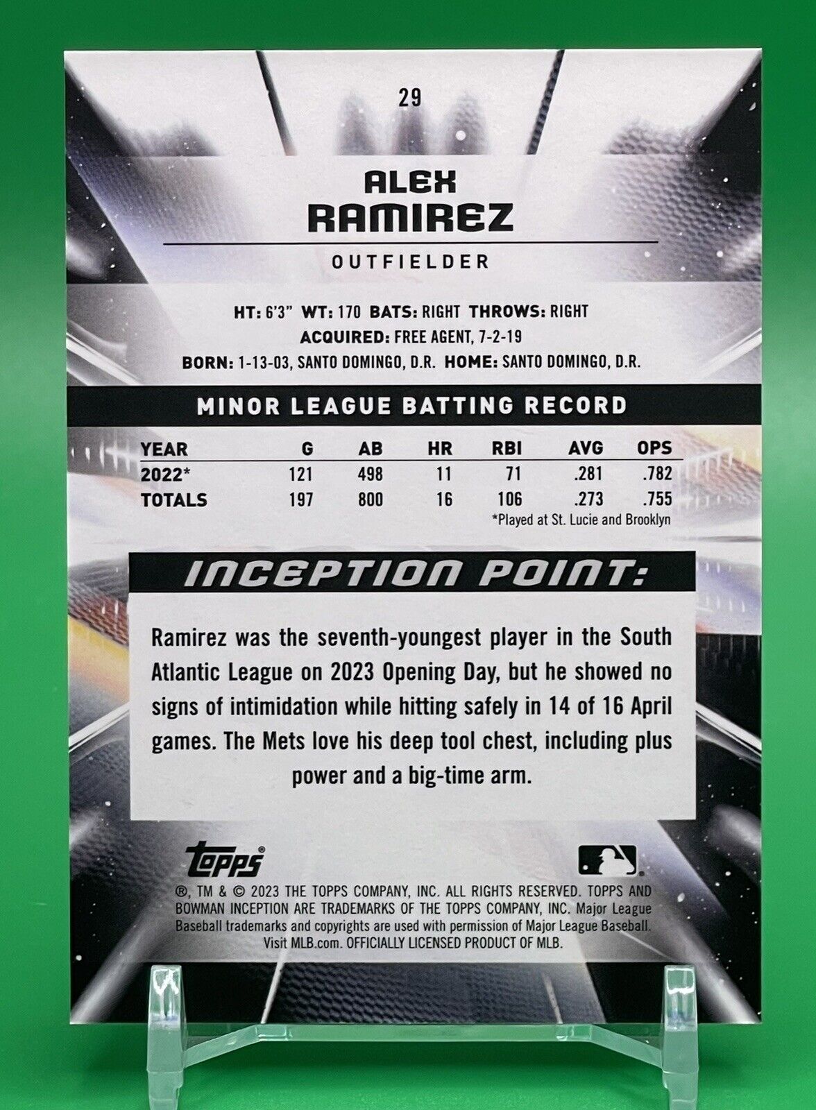 2023 Bowman Inception Initiation ALEK RAMIREZ #29 New York Mets