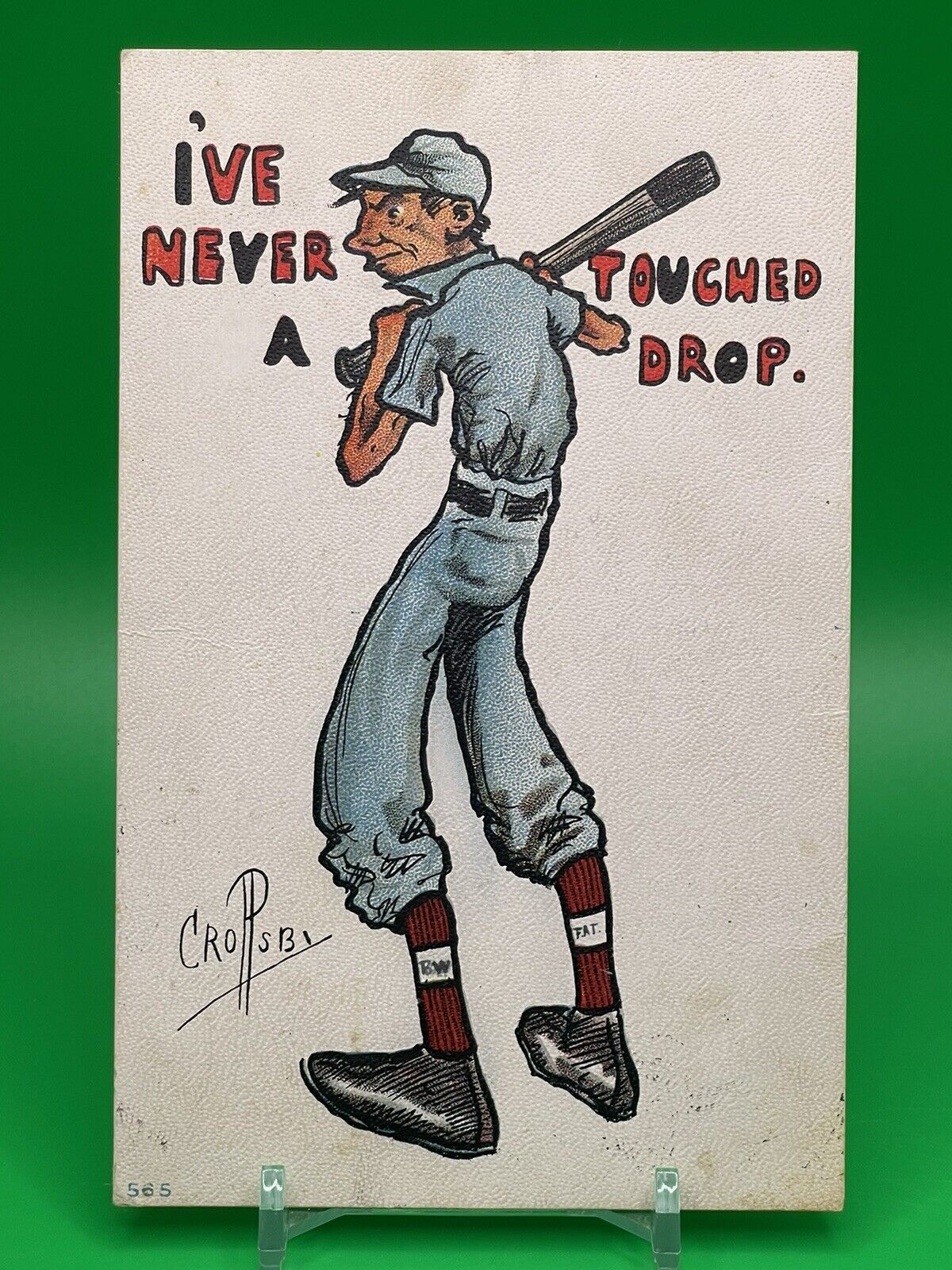 "I've Never Touched a Drop" Baseball Player - Artist Signed Crosby 1911 Postcard