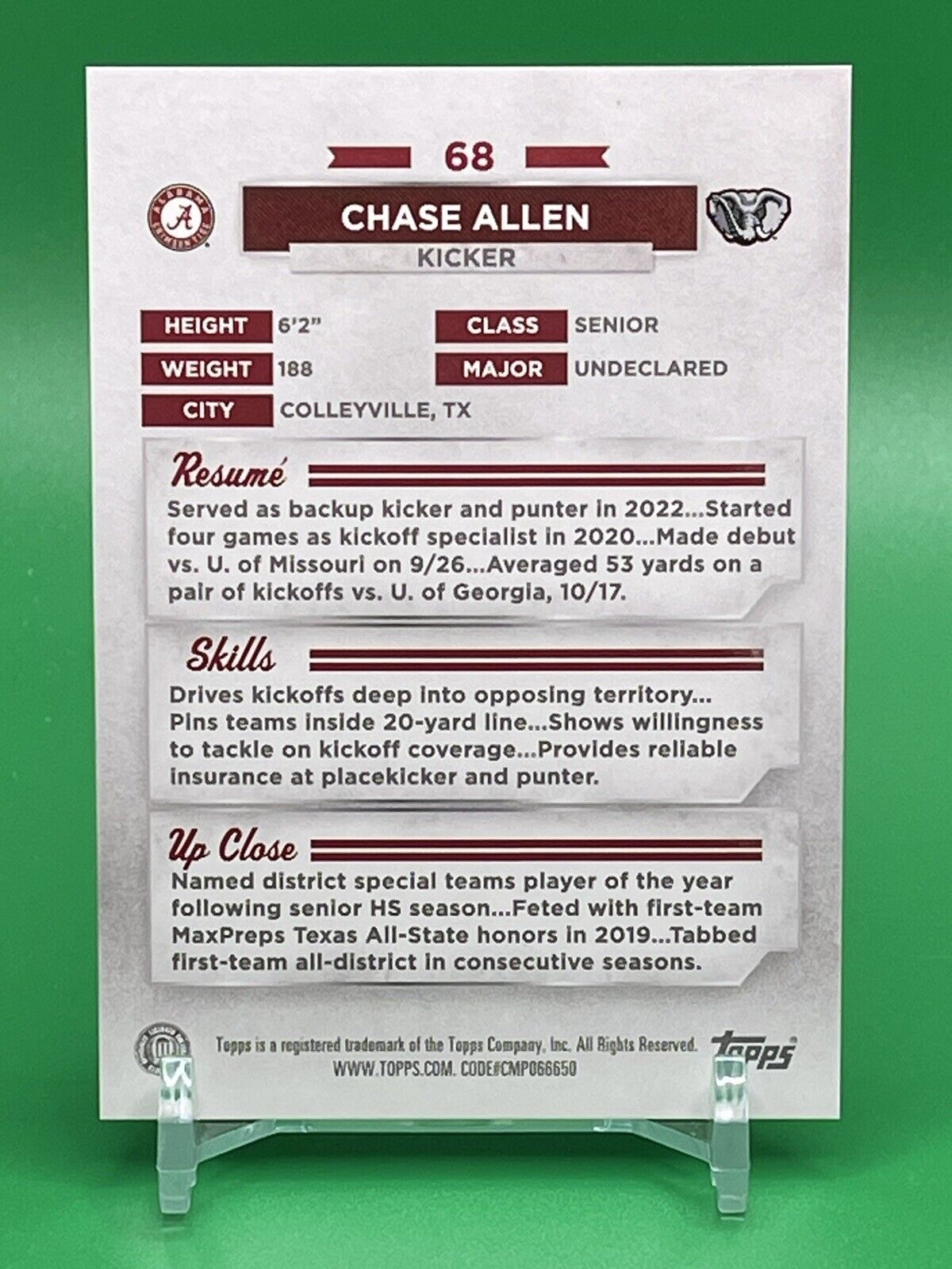 2023 Bowman U Alabama CHASE ALLEN Black Foil 2/10