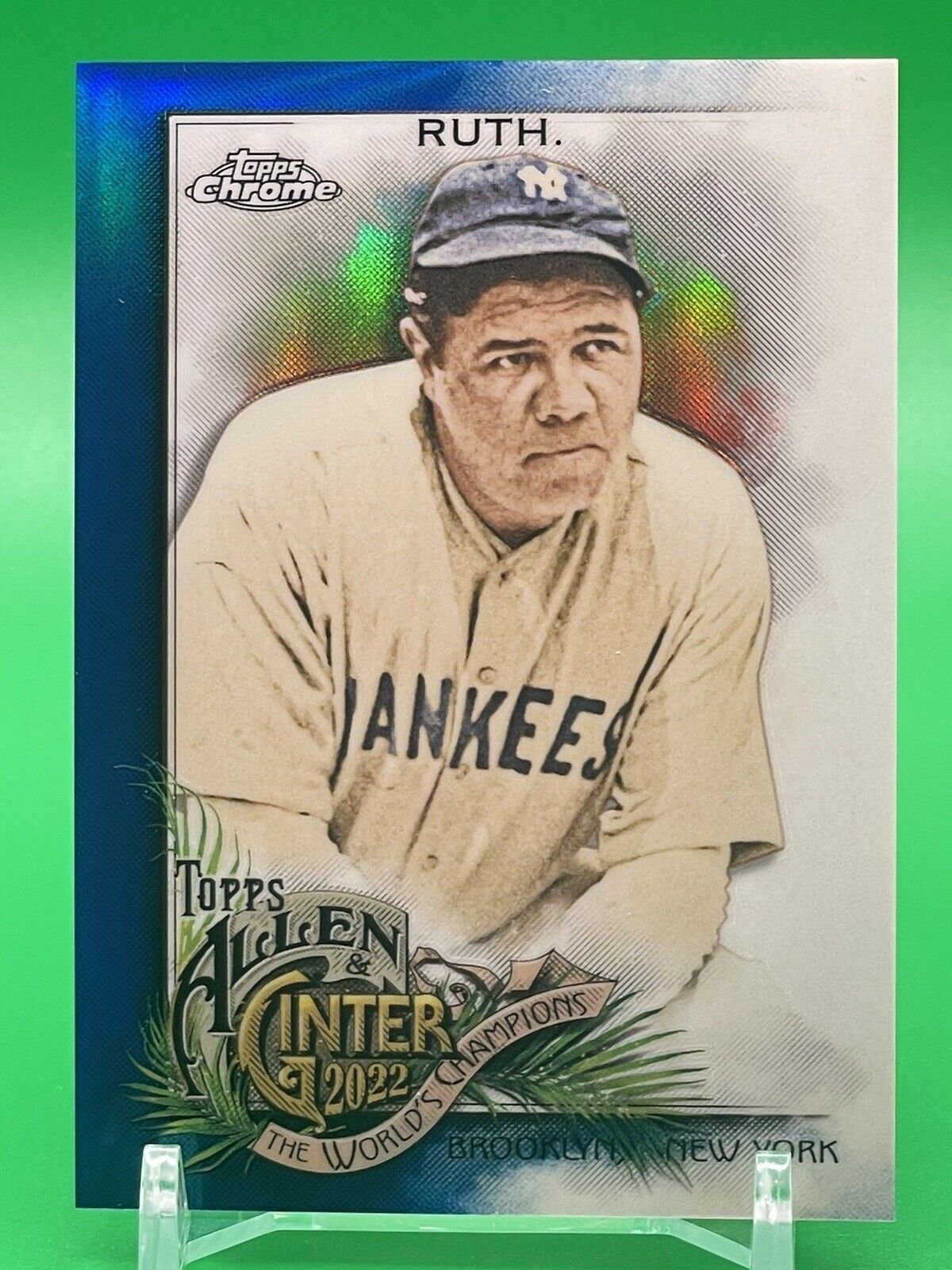 2022 Topps Allen & Ginter Chrome BABE RUTH Yankees #42 Blue Refractor 017/150