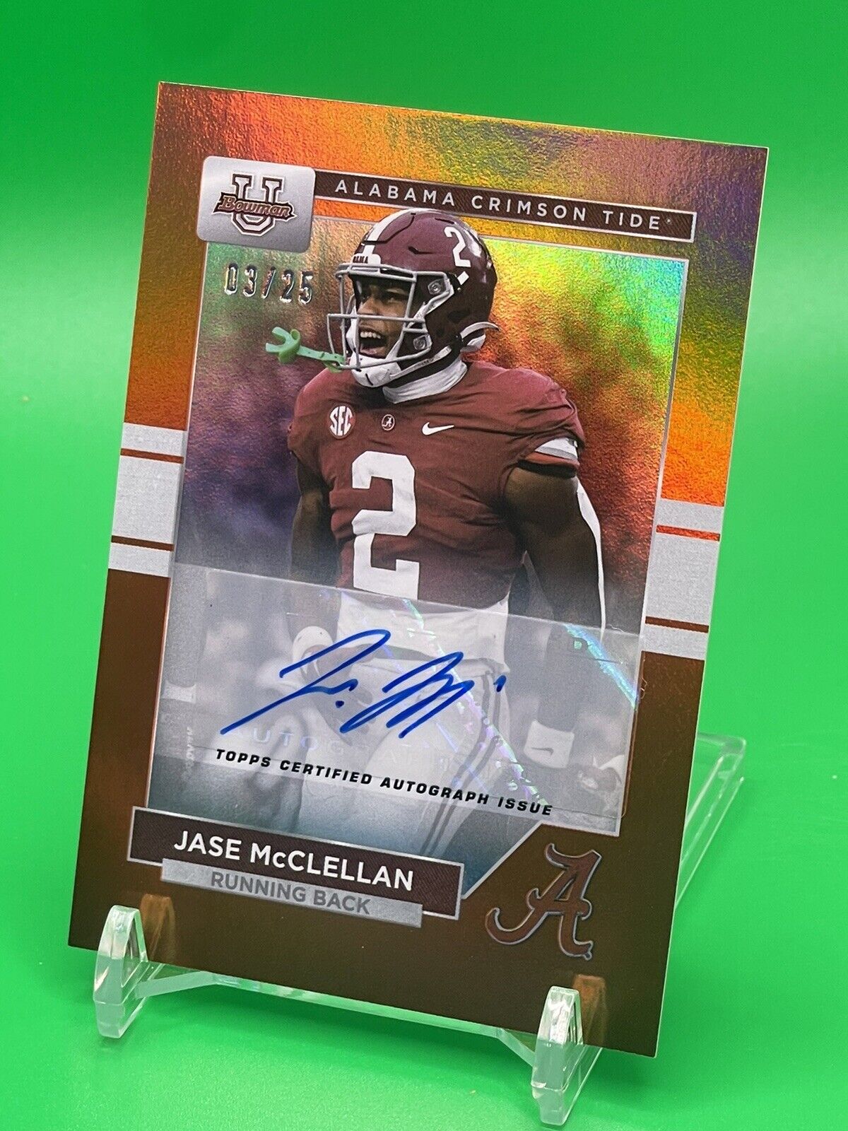 2023 Bowman U Alabama JASE McCLELLAN Orange Foil AUTO 03/25 FALCONS