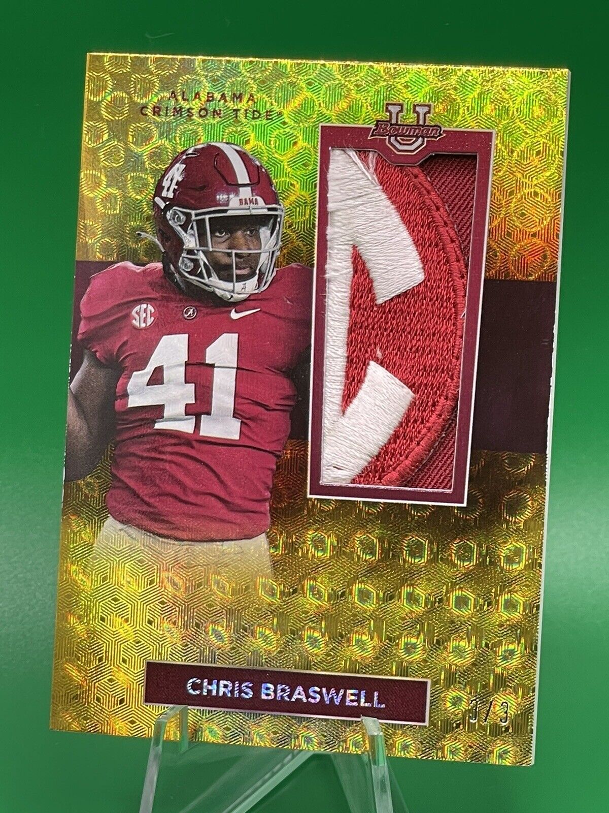 2023 Bowman U Alabama CHRIS BRASWELL FOILFRACTOR Relic SEC Patch 3/3 BUCCANEERS