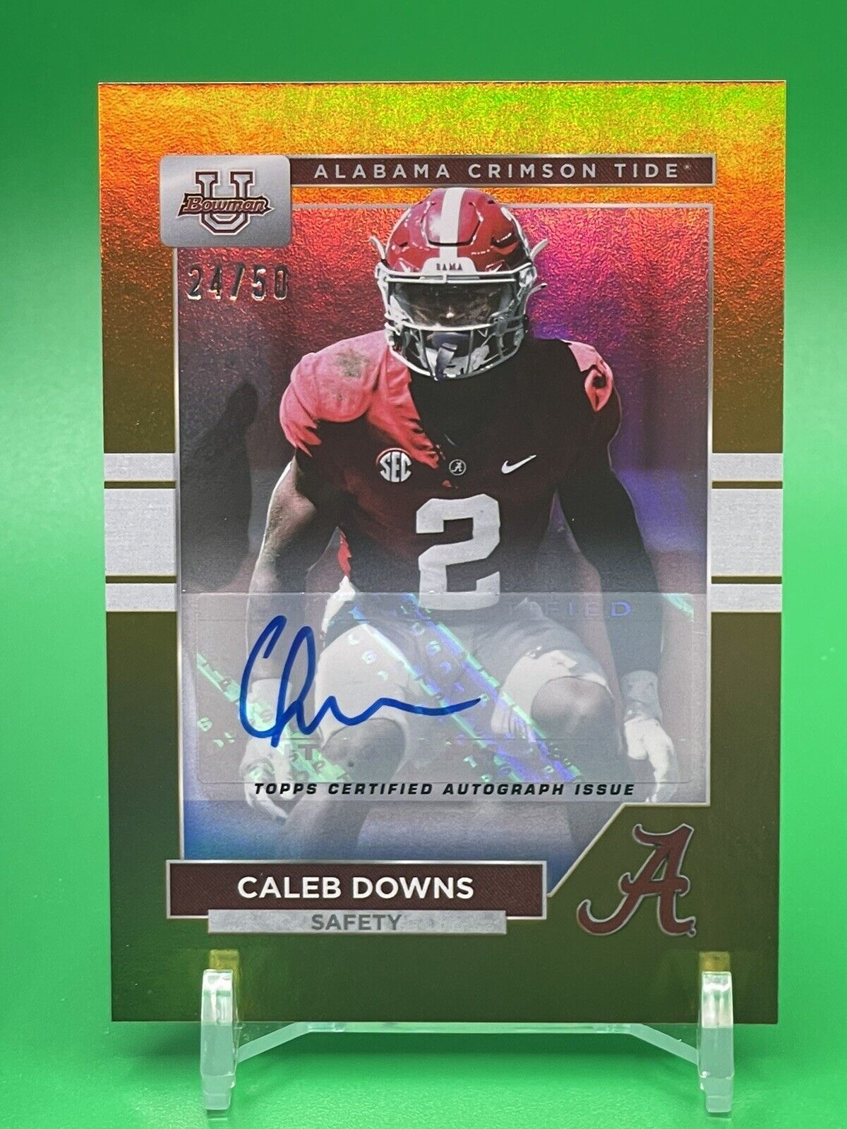 2023 Bowman U Alabama CALEB DOWNS Gold Foil AUTO 24/50 OHIO STATE