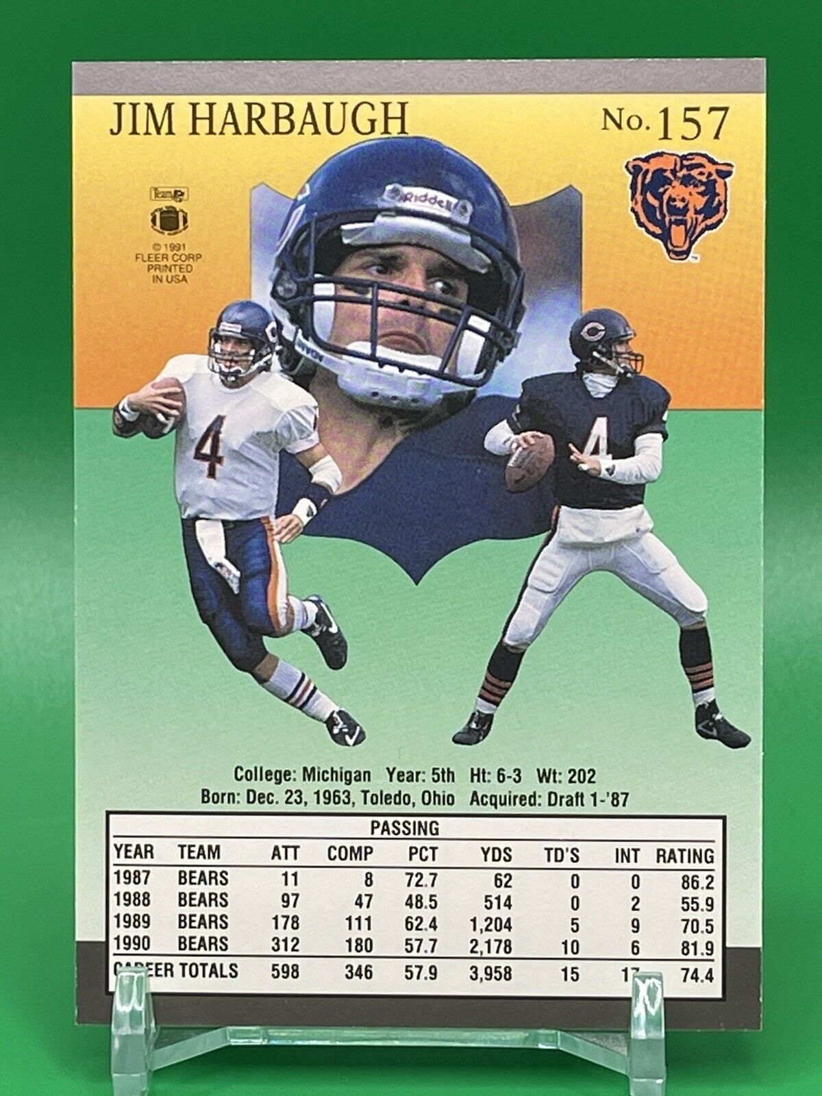 1991 Fleer Ultra #157 Jim Harbaugh NM-MT Bears Wolverines