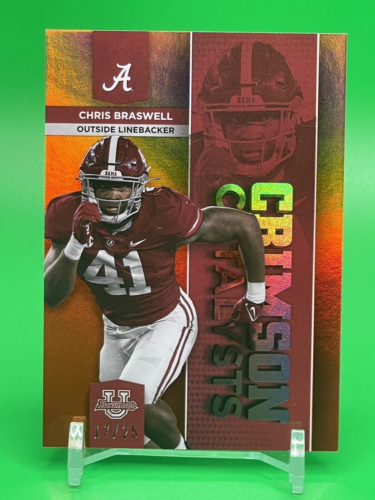 2023 Bowman U Alabama CHRIS BRASWELL CRIMSON CATALYSTS Orange Foil 17/25 BUCS